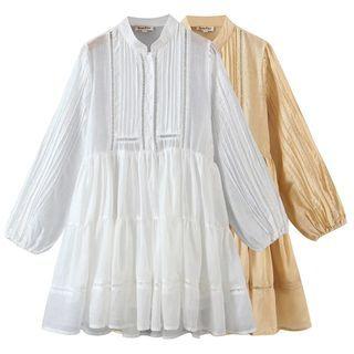Lantern Sleeve Cutout Mini A-line Shirtdress