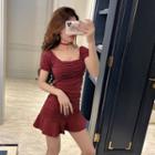 Short-sleeve Ruched Mini Mermaid Dress