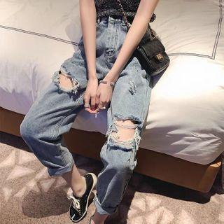Distressed Cropped Straight-fit Jeans / Denim Shorts