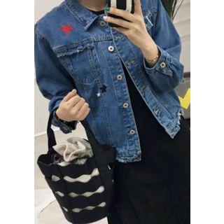 Fray-hem Star-embroidered Denim Jacket