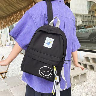 Set: Applique Smiley Face Print Backpack + Bag Charm