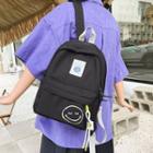 Set: Applique Smiley Face Print Backpack + Bag Charm