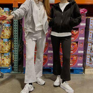 Set: Napped Hoodie + Boot-cut Sweat Pants