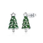 Fashion Simple Christmas Tree Stud Earrings With Cubic Zircon Silver - One Size