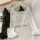 Boatneck Bell-sleeve Cropped Lace Blouse