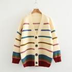 Color Striped Knit Cardigan Almond - One Size