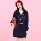 Wool Blend Embroidered Hooded Toggle Coat