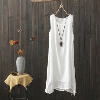 Sleeveless Linen Dress White - One Size