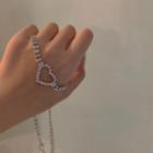 Rhinestone Heart Pendant Choker Necklace - 2 Layers - Love Heart - One Size