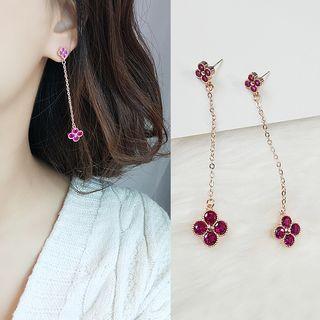 Rhinestone Clover Dangle Earring 1 Pair - Rhinestone - Rose Pink - One Size