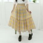 Tiered Long Plaid Skirt