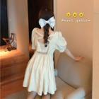 Puff-sleeve Open Back Mini A-line Dress / Midi A-line Dress