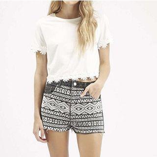 Short-sleeve Crochet-trim Top White - One Size