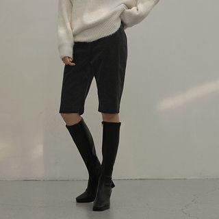 Slit-hem Knee-length Velvet Shorts