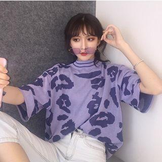 Printed Elbow Sleeve Knit T-shirt
