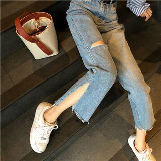 High Waist Distressed Crop Jeans