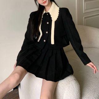Button-up Jacket / A-line Skirt / Knit Shawl