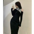 Two-tone Midi Sheath Knit Dress