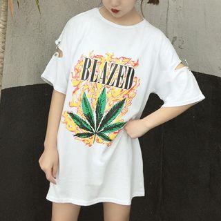 Short-sleeve Cut Out Printed T-shirt
