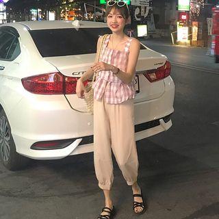 Set: Plaid Tank Top + Harem Pants