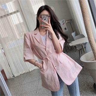 Short-sleeve Linen Blazer With Sash