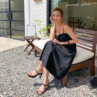 Asymmetric-strap Midi Pinafore Dress