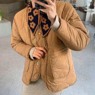 Round-neck Snap-button Padded Jacket