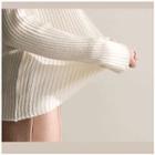 Button-shoulder Ribbed Knit Top