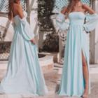 Off-shoulder Side-slit Sheath Maxi A-line Dress