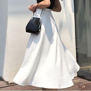 Set: Short-sleeve Plain T-shirt + Plain Midi Skirt