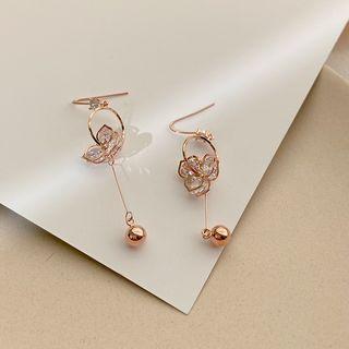 Rhinestone Flower Drop Earring 1 Pair - Rose Gold - One Size