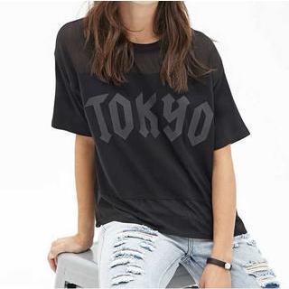 Tokyo Print Sheer Panel T-shirt