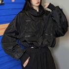 Zip Panel Hoodie Sweatshirt - Black - One Size