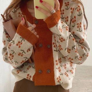 Knitted Crew-neck Loose-fit Cardigan