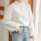 Scallop Edge Embroidered Long-sleeve Blouse