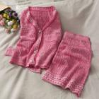 Set: Button-down Crop Knit Top + Mini Skirt