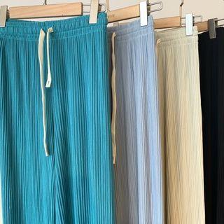 Elastic-waist Straight Cut Wide Leg Pants