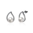 Elegant Leaf Pearl Earrings And Ear Studs With Austrian Element Crystal Black - One Size