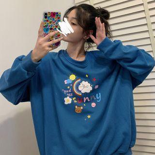 Cartoon Print Round Neck Pullover