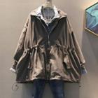 Mock Two-piece Denim Paneled Zip Jacket