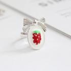 Bow Detail Strawberry Print Open Ring 3246 - Silver - One Size