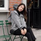 Sailor-collar Wool Blend Houndstooth Jacket Black - One Size