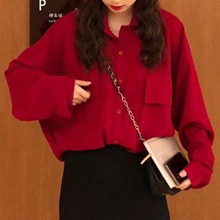 Plain Chiffon Shirt Red - One Size