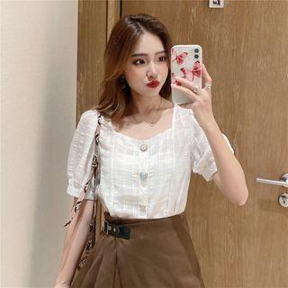 Puff Sleeve Square Neck Chiffon Top