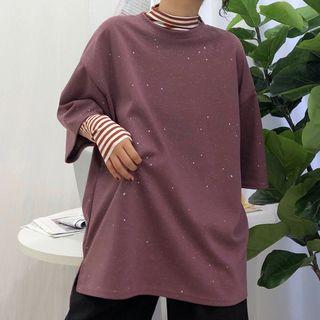 Long-sleeve Striped T-shirt / Elbow-sleeve Oversized T-shirt
