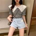 Peter Pan Collar Striped T-shirt