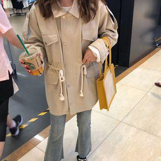 Drawstring-waist Buttoned Utility Jacket As Shown In Figure - One Size