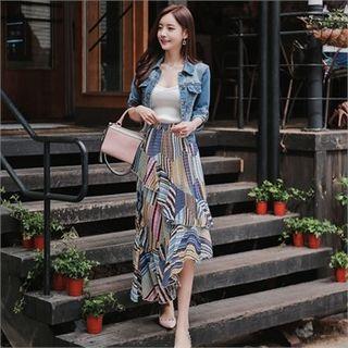 Banded-waist Patterned Tiered Skirt