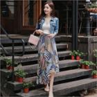 Banded-waist Patterned Tiered Skirt