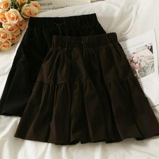 Drawstring-waist Velvet Mini Skirt